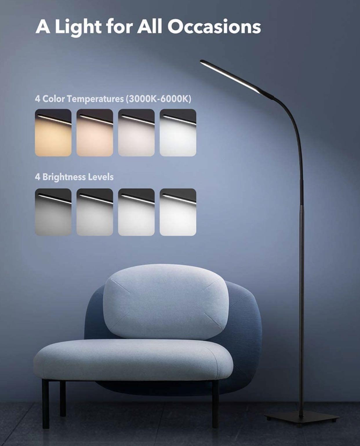 TaoTronics LED Floor Lamp, 4 Brightness Levels & 4 Colors Dimmable