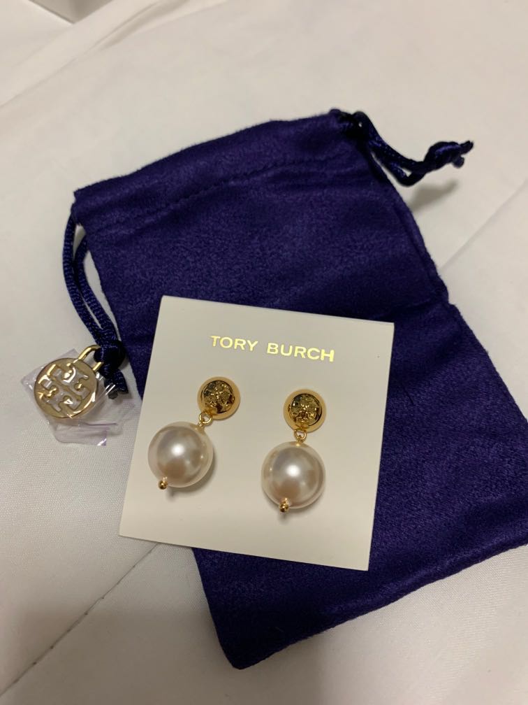 Tory Burch Crystal Pearl Drop Earrings, Luxury, Accessories on Carousell