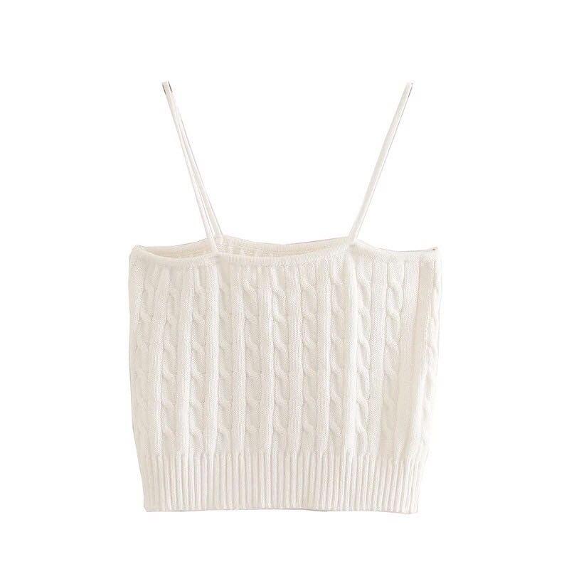 Trendy design twist knitted cami top (Category: Others Tops) located in Cebu City. Submitted by lavitify (Listing ID 1071251772, Image 1). Description: Brand new and onhand stocks Model is wearing freesize Model dimension: 42.8kg / 5ft / 25in waist Available colors: Black , white Refer to last photo for size chart(cm) ~ knitted material very soft .