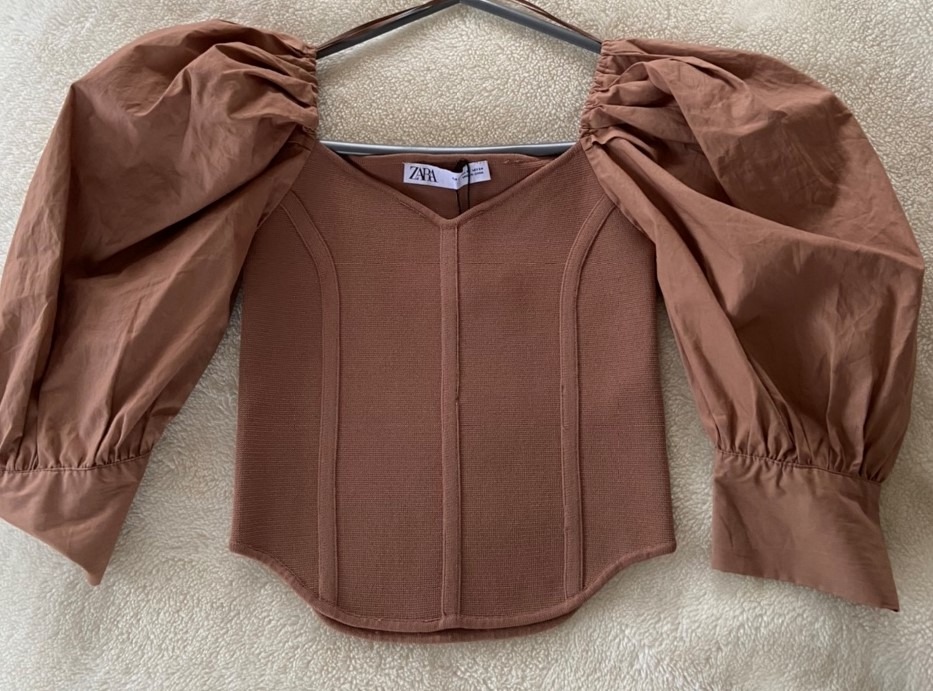 Zara brown puff sleeve top clearance