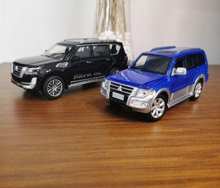 1/32 Mitsubishi Pajero BK and Nissan Patrol Royale Y62 Diecast Scale Model Toy Car Color Black and Blue