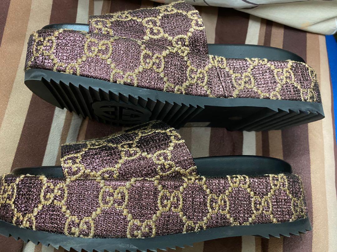 FAST DEAL Authentic Gucci Women s GG lam slide sandal Women s