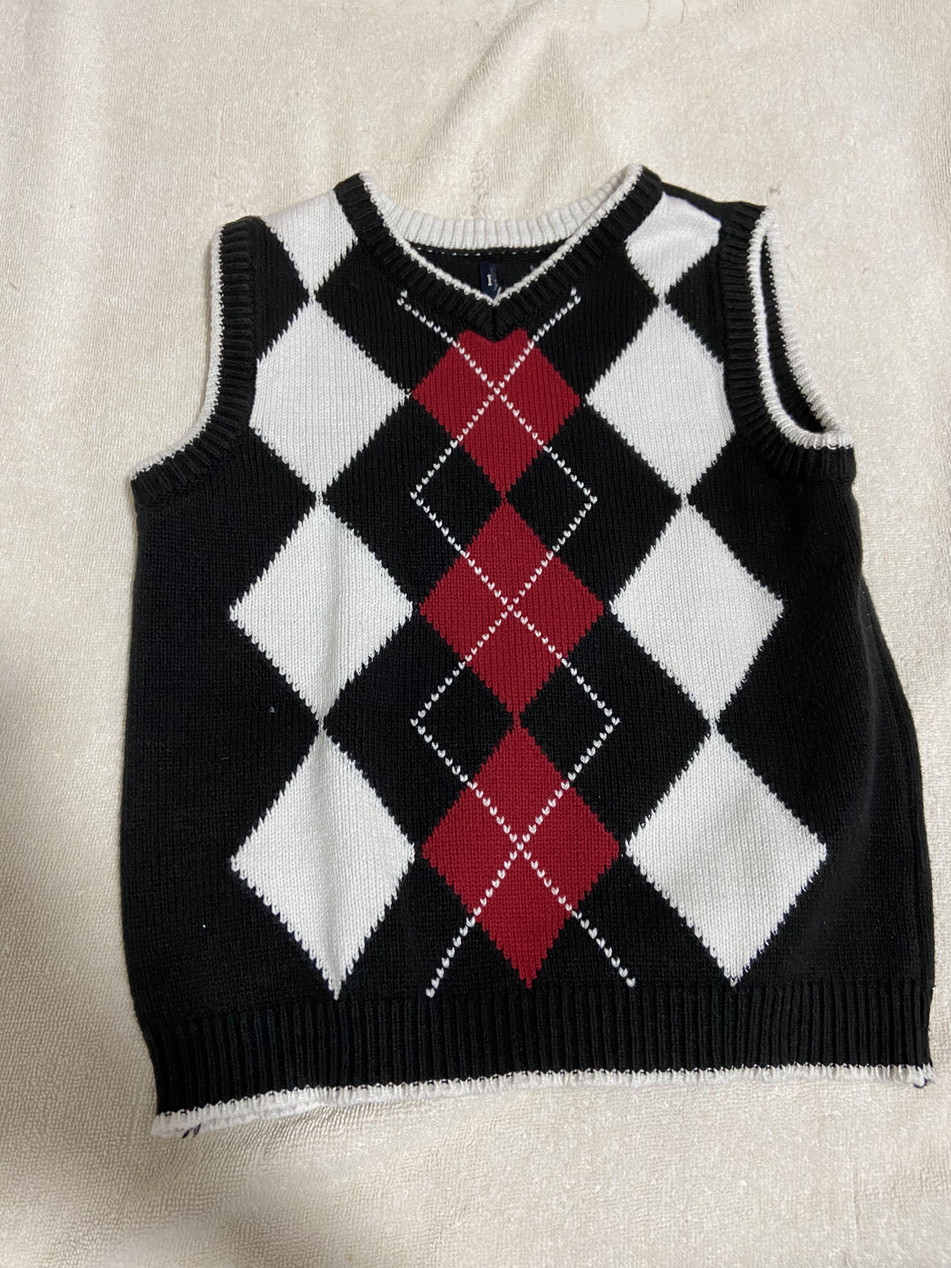 black red Y2k diamond argyle sweater vest