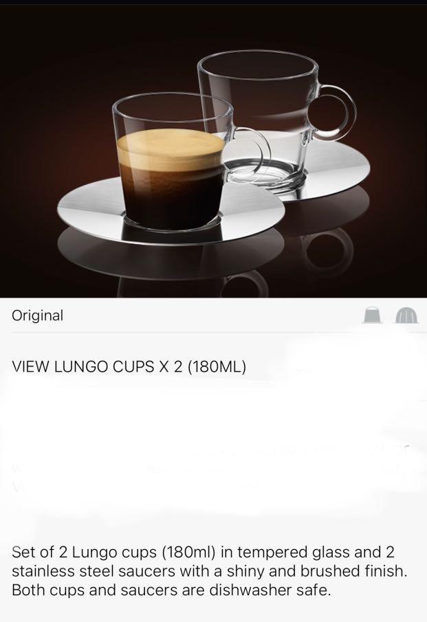 Nespresso View Collection set 2 Lungo Cups and 2 Stainless Steel Saucers  new