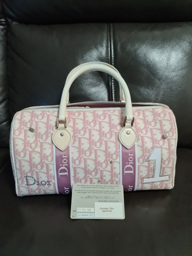 Dior White  Pink Monogram Girly Boston Bag  Authentic Dior Canada