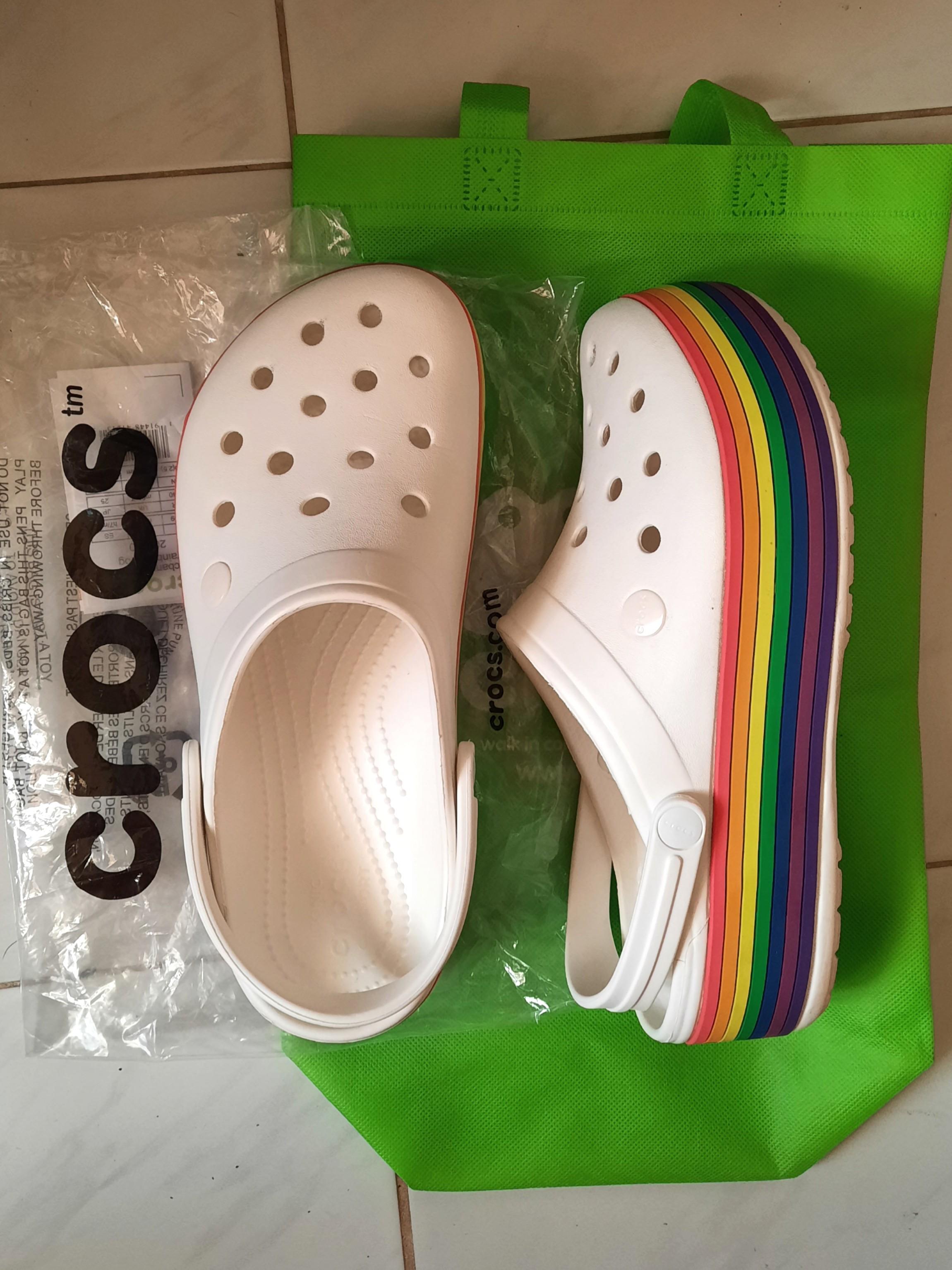Crocs white deals with rainbow