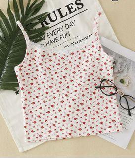 Ditsy Floral Contrast Lace Bow Front Cami Top