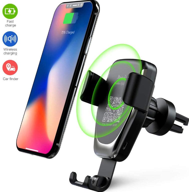 New10W 7.5W QI Fast Charging & 5W Car Mount Air Vent Phone Holder Compatible with iPhone Xs Max XR XS X 8 Plus 8 Automatic Clamping Wireless Car Charger Mount Samsung S10 S9 Plus S9 S8 Note 8 