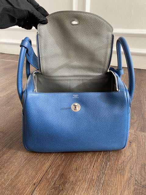Hermes lindy 30 blue agate + gris # A, Luxury, Bags & Wallets on Carousell