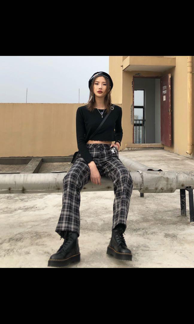 Korean Ulzzang grunge Checkered Plaid Pants Trousers Women s