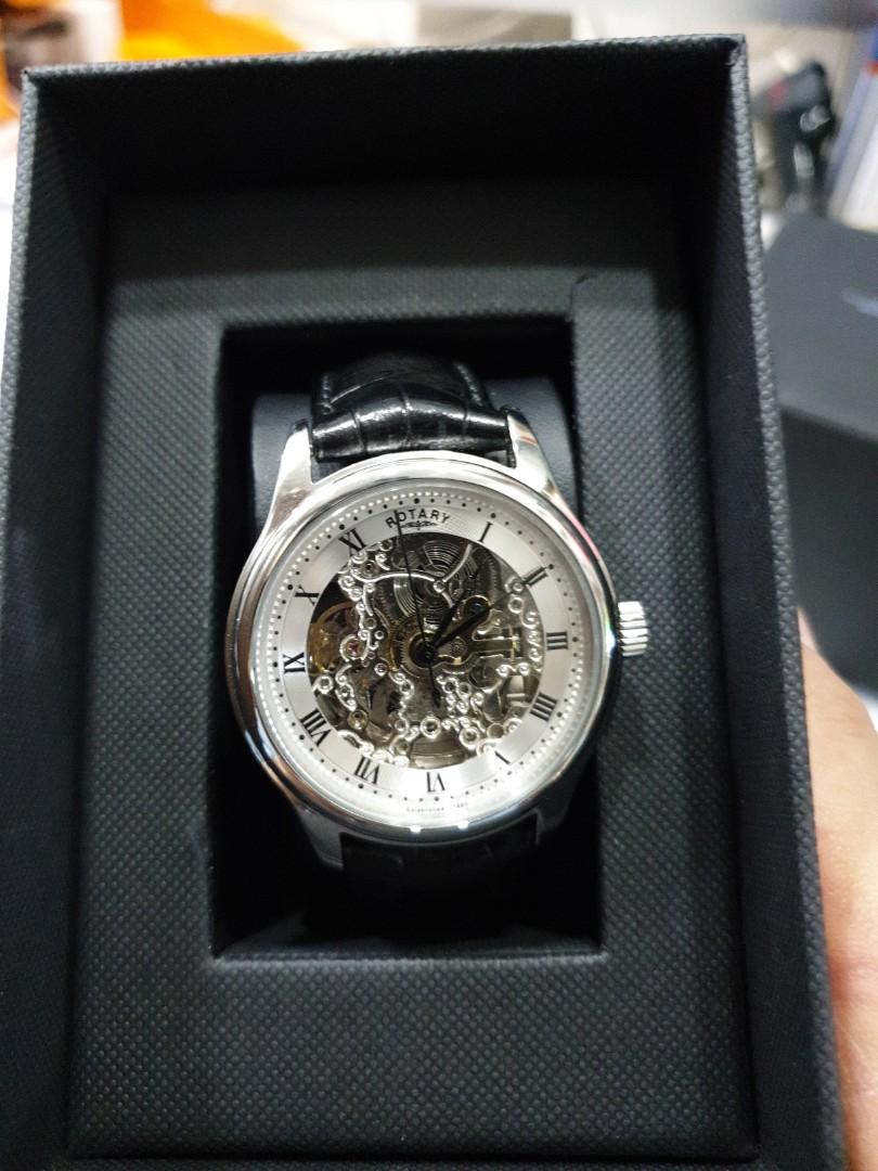 Mens rotary exclusive online skeleton automatic watch
