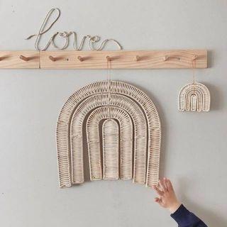 Rattan rainbow wall hanging decor