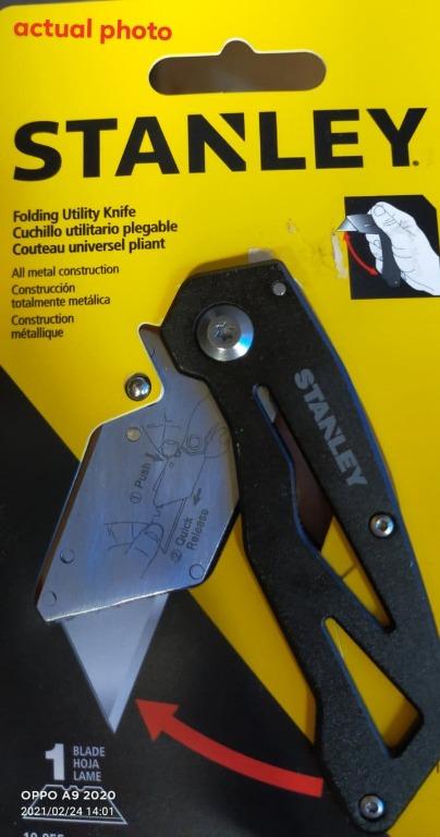 Stanley Blade Folding Utility Knife (Category: Knives & Chopping Boards) located in Marikina City. Submitted by skowshop (Listing ID 1071512420, Image 1). Description: Foldable, compact design fits easily into a pocket Quick-change fixed blade - thumb stud for easy release One-handed open/close Aluminum design for durability and light weight Accepts standard utility and hook blades Tool-free blade changes Stainless-steel belt clip for convenience