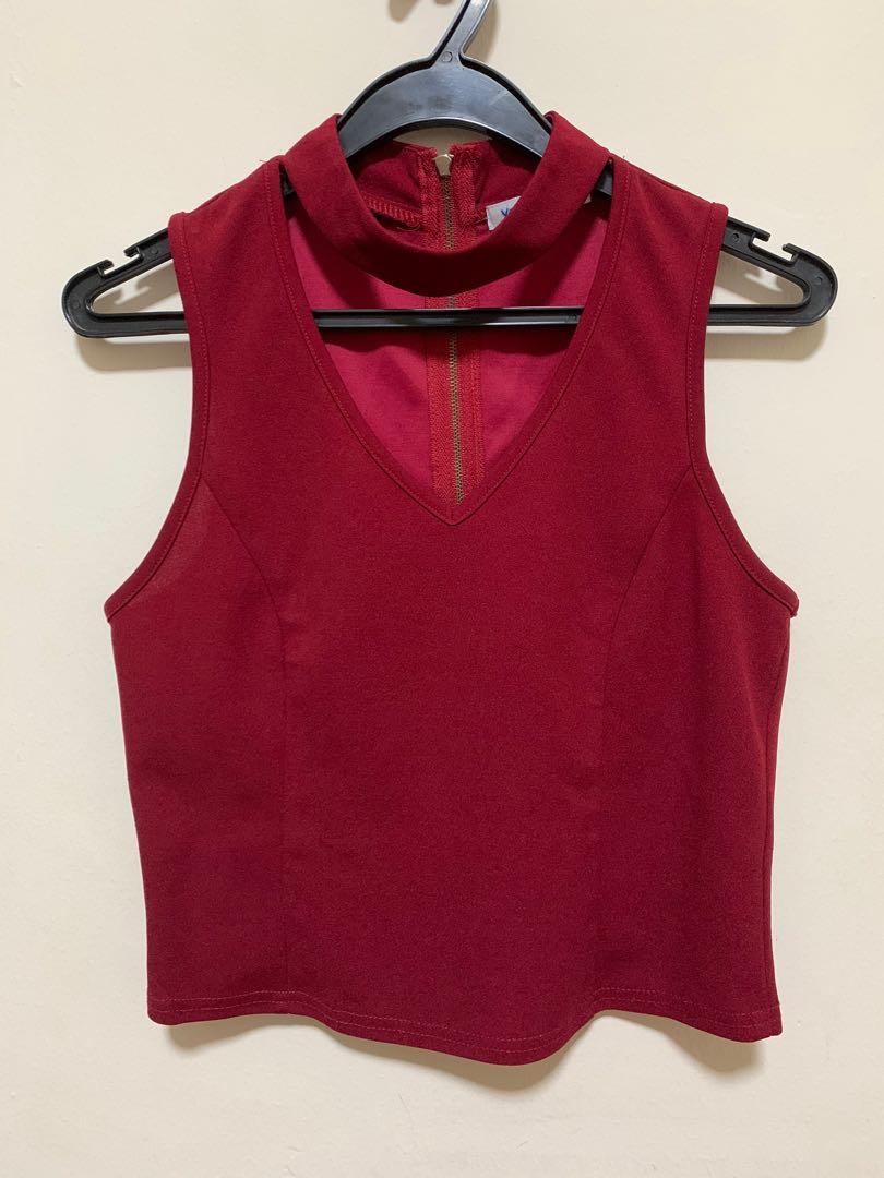 TEMT Wine Red Top, Women's Fashion, Tops, Sleeveless on Carousell