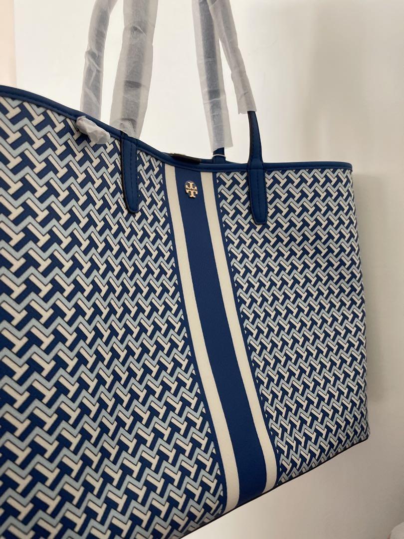 Tory Burch T Zag Tote Large Jewel Blue in Canvas with Silver-tone - US
