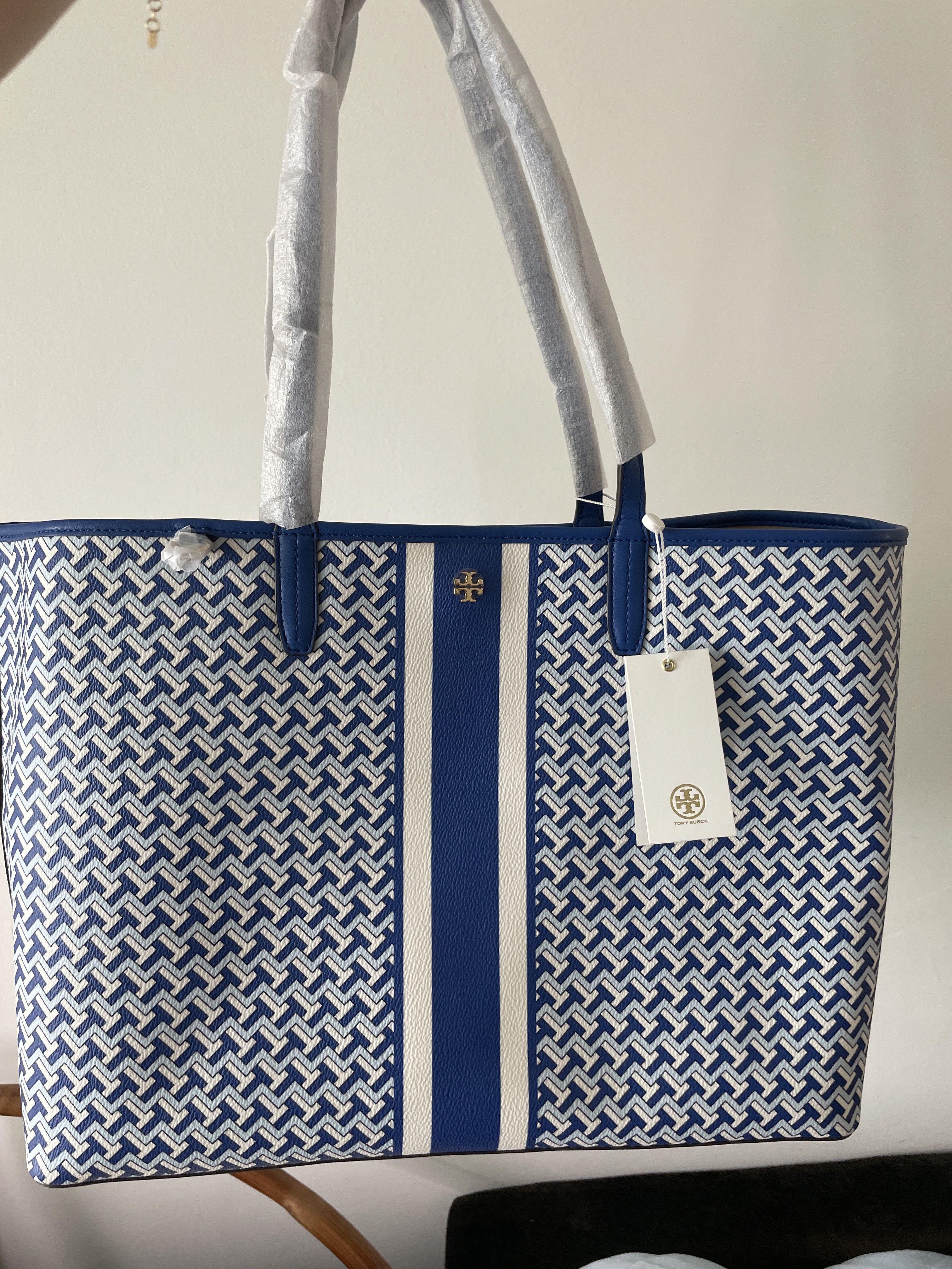 Tory Burch T Zag Tote Large Jewel Blue in Canvas with Silver-tone - US