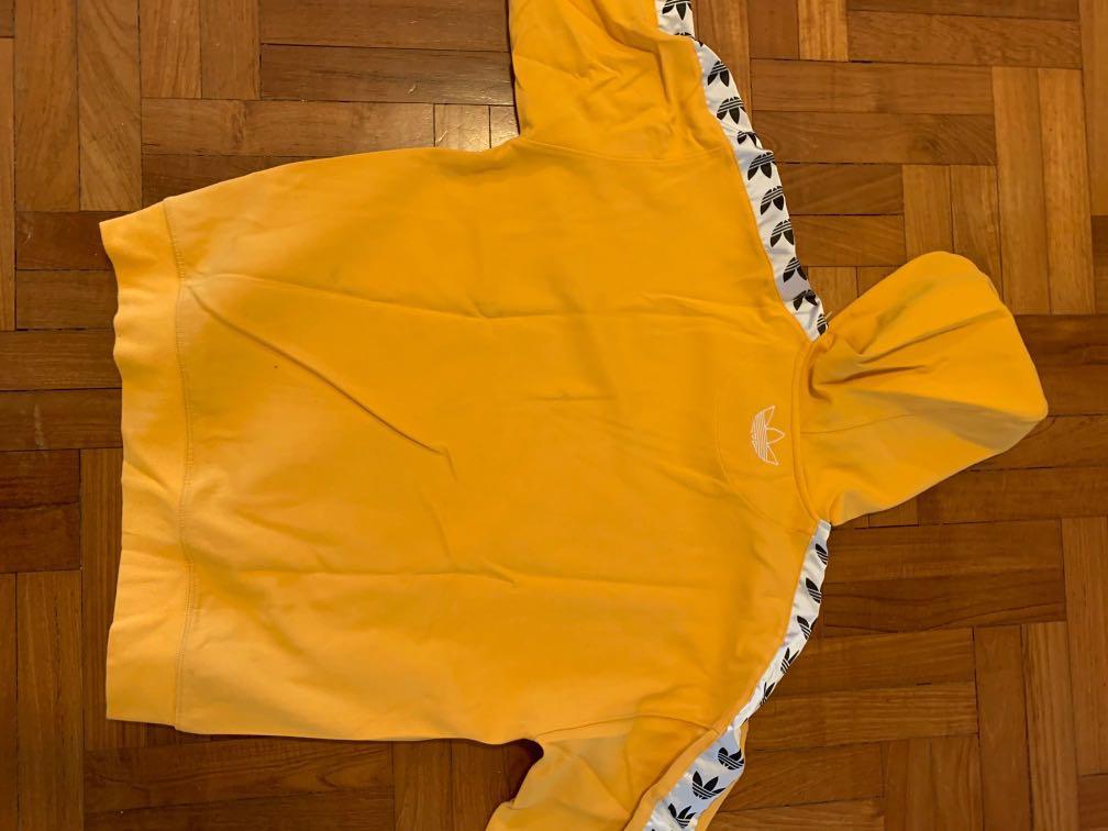 Adidas yellow cropped hoodie sale