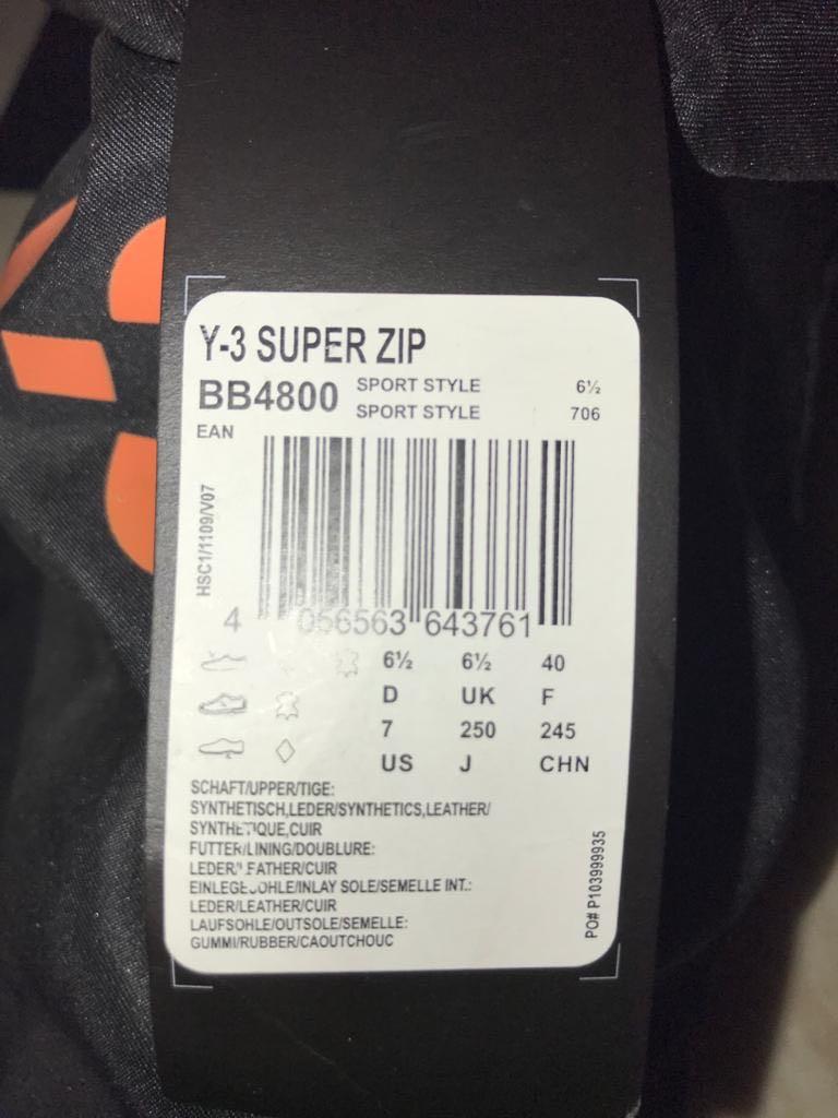 Y3 super zip black store