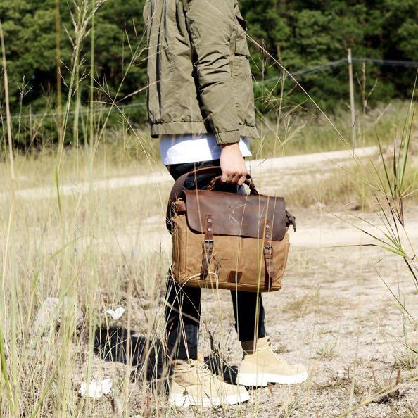 Leather canvas messenger bag sling bag briefcase Men s Fashion