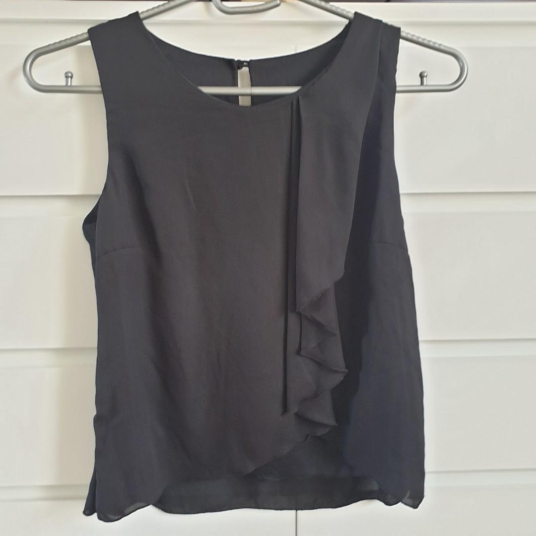 black ruffle sleeveless top