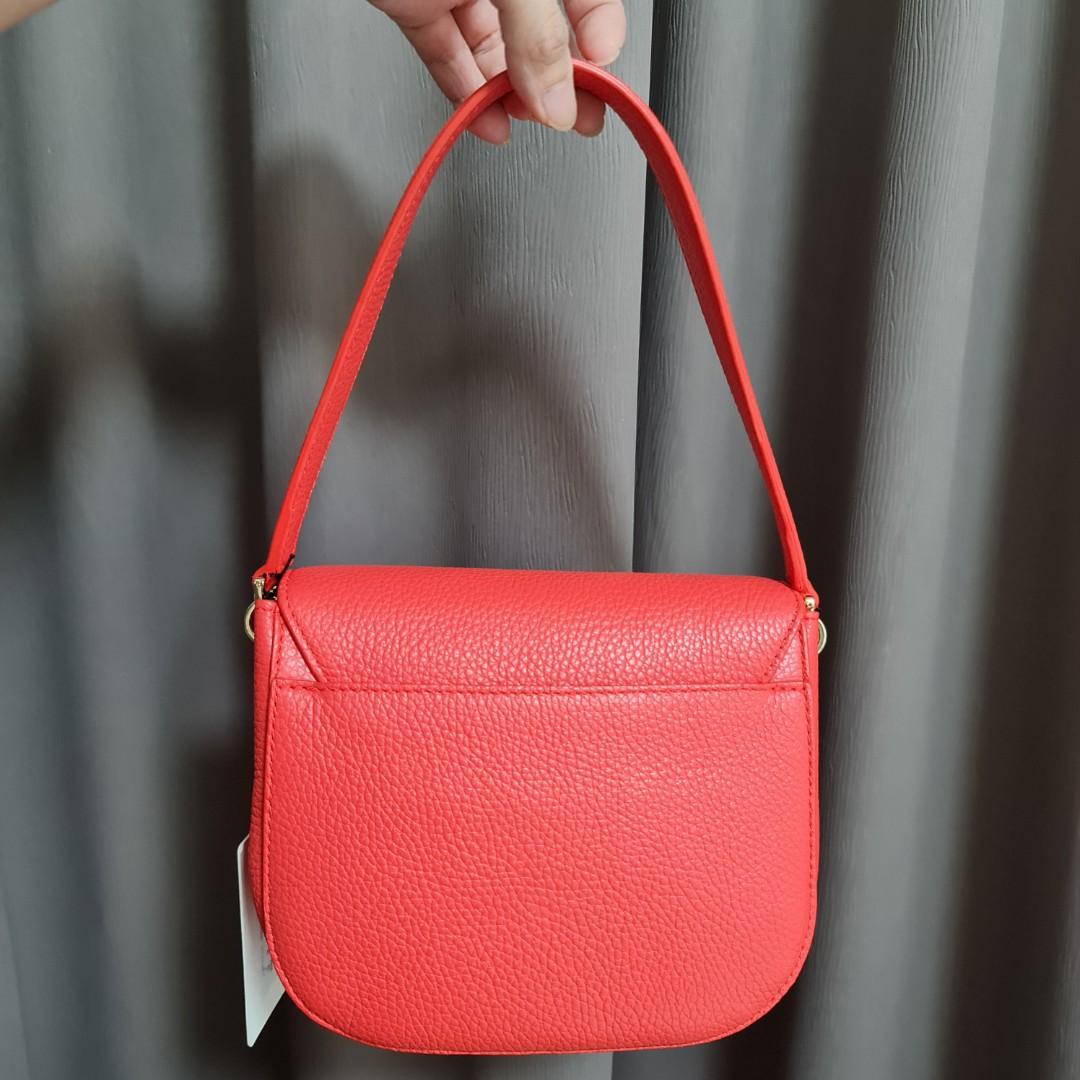 BN Authentic Furla Sleek Mini Bag in Coral Red with Gold Hardware GHW