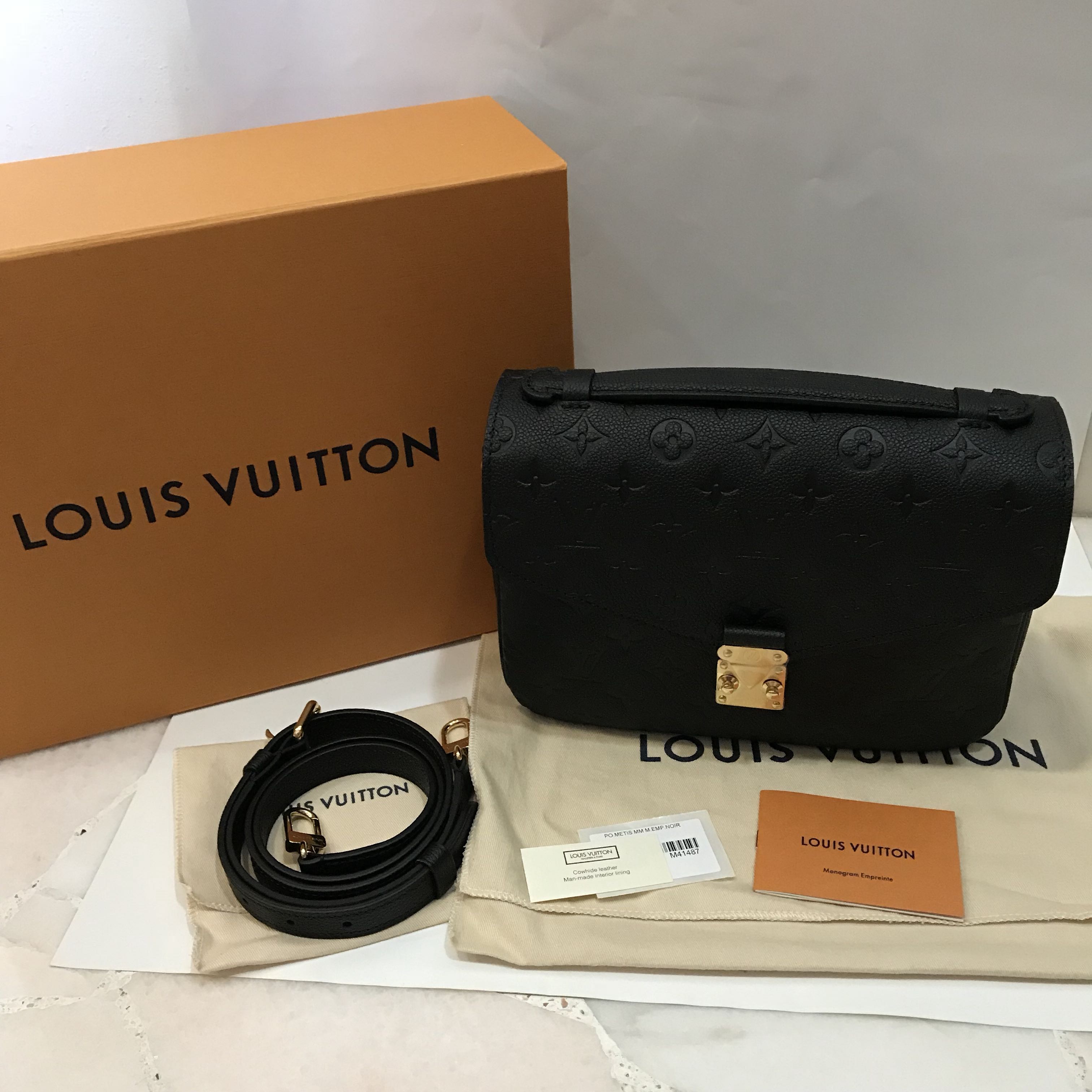 LOUIS VUITTON Pochette Metis MM Noir M41487 Monogram Empreinte Leather  Gold-HW