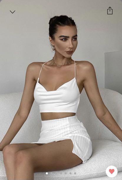 Cowl Neck Backless Halter Top in White