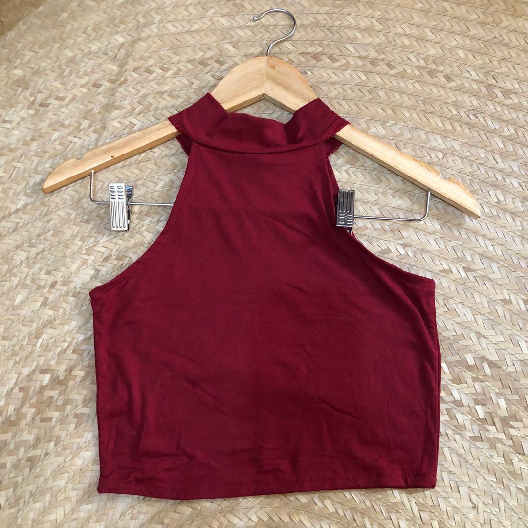 Brand new maroon halter top, Women's Fashion, Tops, Sleeveless on Carousell