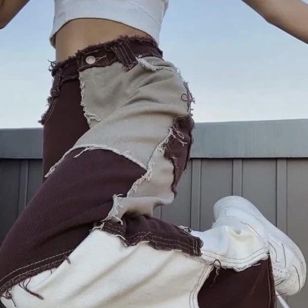 Maroon patchwork jeans Outlet