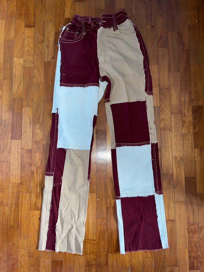 Maroon patchwork jeans Outlet