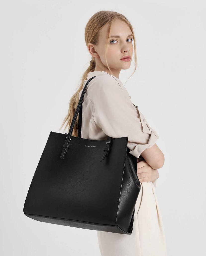 Charles and Keith C K Double Handle Tote Bag Black for work
