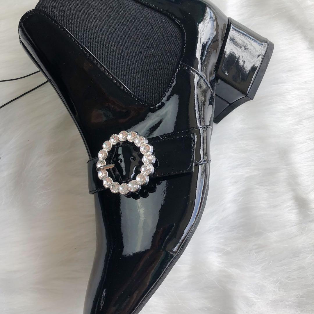 Forever 21 Rhinestone Buckle Chelsea Boots Women s Fashion