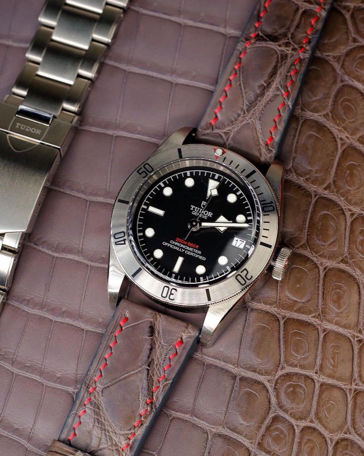 Handmade Handstitched Watch Strap In Grey Himalaya Crocodile