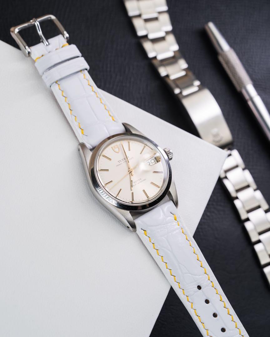 Handmade Handstitched Watch Strap In White Crocodile Leather For Client s Tudor Watch