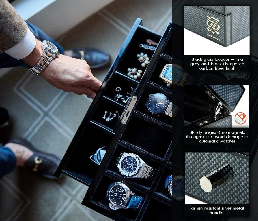 HAWK & GABLE USA Specter Valet Premium 12 Slot Watch Box Organizer with ...