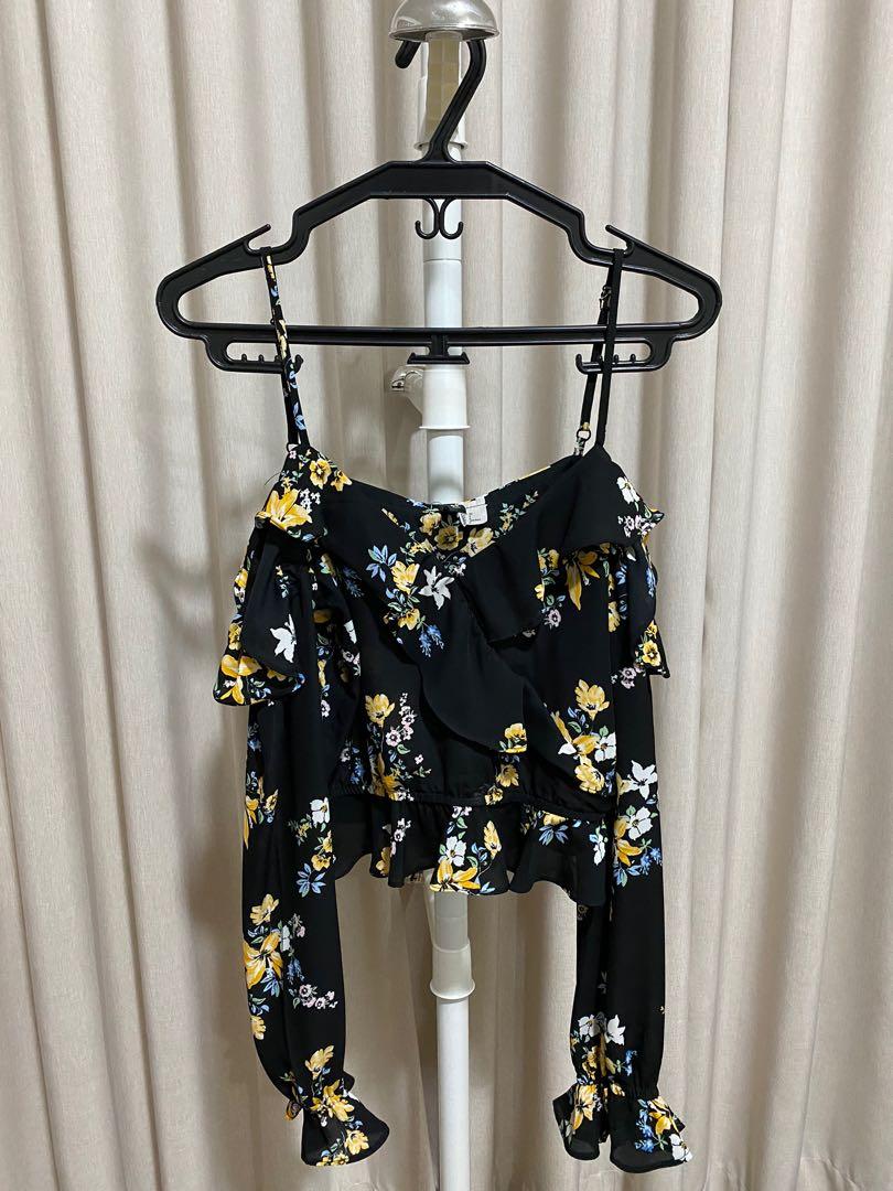 h&m yellow floral top