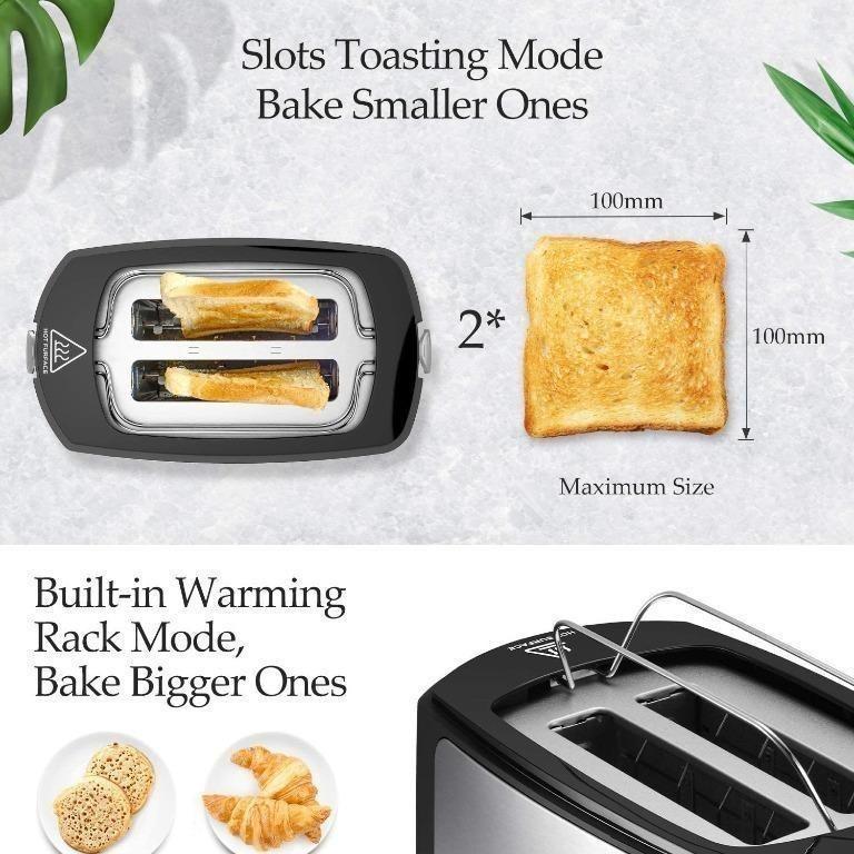 IKICH Toaster, 2 Slice Stainless Steel Toasters Buildin Warming Baking