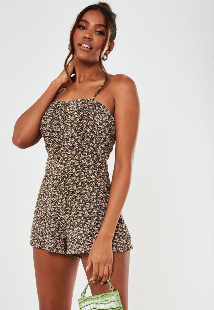 missguided floral ruched cami playsuit Women s Fashion Dresses