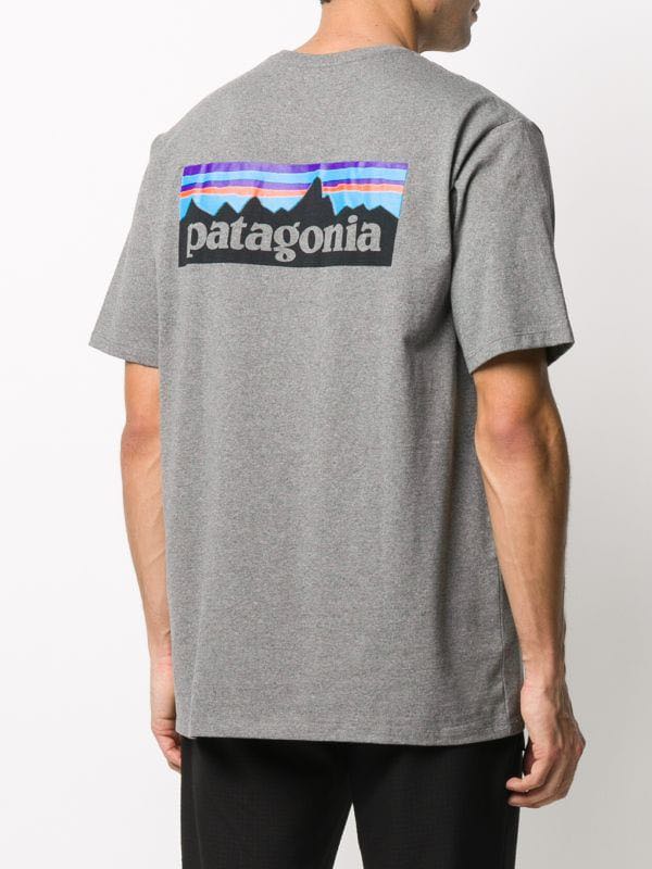 Patagonia P 6 Logo Print Oversized Tee Shirt in Heather Grey