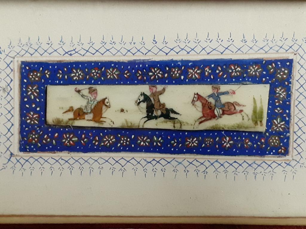 Persian Painting on Bone (Category: Wall Decor) located in Paranaque City. Submitted by donjuan_thegreat (Listing ID 1071714156, Image 2). Description: In very good vintage condition Persian Suratgari miniature painting on Bone Khatam is also the capital of Khatam County in Iran. Common materials used in Khatam Kari are inlaid gold, silver, brass, aluminum, and twisted wire. Dimensions: Frame: L 15 cm, H 9 cm Painting on bone: L 6.5 cm, H 1.3 cm 
