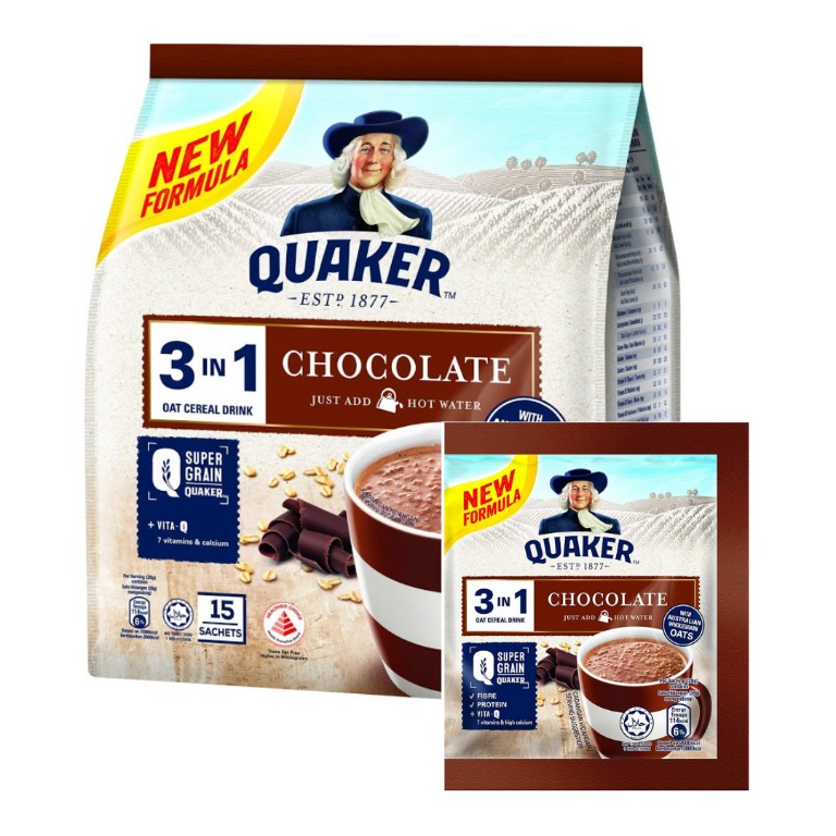 Quaker Oat Cereal Drink 3in1, Chocolate, 28g (Pack of 15) Oat