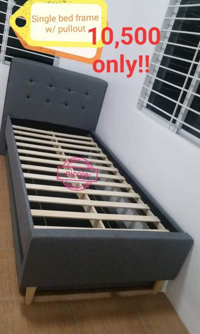 Single bed frame with pull out (Category: Bed Frames & Mattresses) located in Pasay City. Submitted by cherry_nicole (Listing ID 1071632335, Image 3). Description: 10,500 single bed frame with single pull out 36x75 ‼️‼️ WAREHOUSE SALE ‼️‼️ 💯 BRAND NEW ITEMS 💯 ✅ Malaysian rubber wood ✅ Free delivery and assemble with in metro manila ✅ Plus delivery charge in CAVITE , BULACAN, RIZAL, SOME PART OF LAGUNA , AND BATANGAS ✅ Free assemble ✅ Cash on de