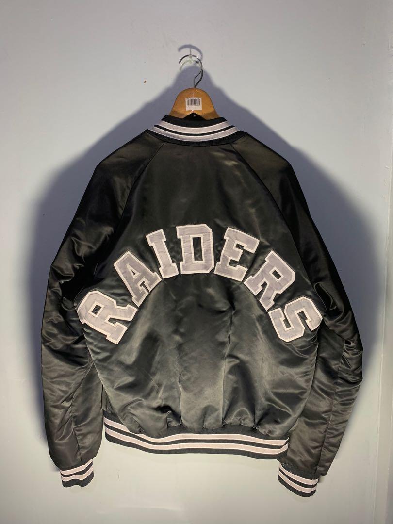 Vintage 80's Oakland Raiders Chalk Line Jacket Satin NFL Football Black ...