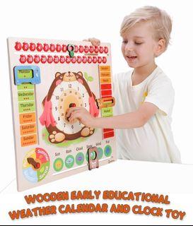Wooden early educational teaching weather calendar and clock toy