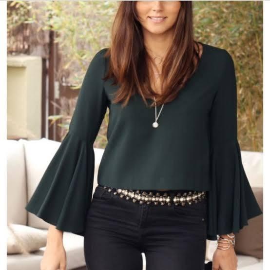 Zara Dark Green Bell Sleeves Top 