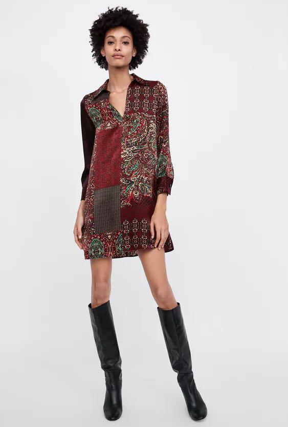 Zara Patchwork Print Dress, Fesyen 