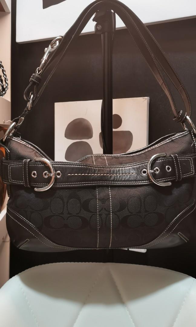 Authentic Coach Vintage Black Jacquard Canvas Signature Buckle