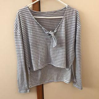 Blue and White Tie Top
