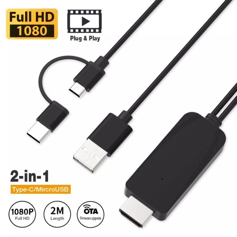 USB Type C Micro USB to HDMI-compatible Cable, MHL to TV HDMI-compatible  Adapter 1080P HD HDTV Mirroring & Charging Cable, Digital AV Video Adapter