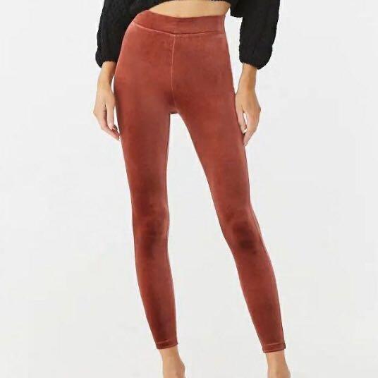 Brand New Authentic Forever 21 Luxe Burnt Orange Sienna Velvet High Rise Leggings